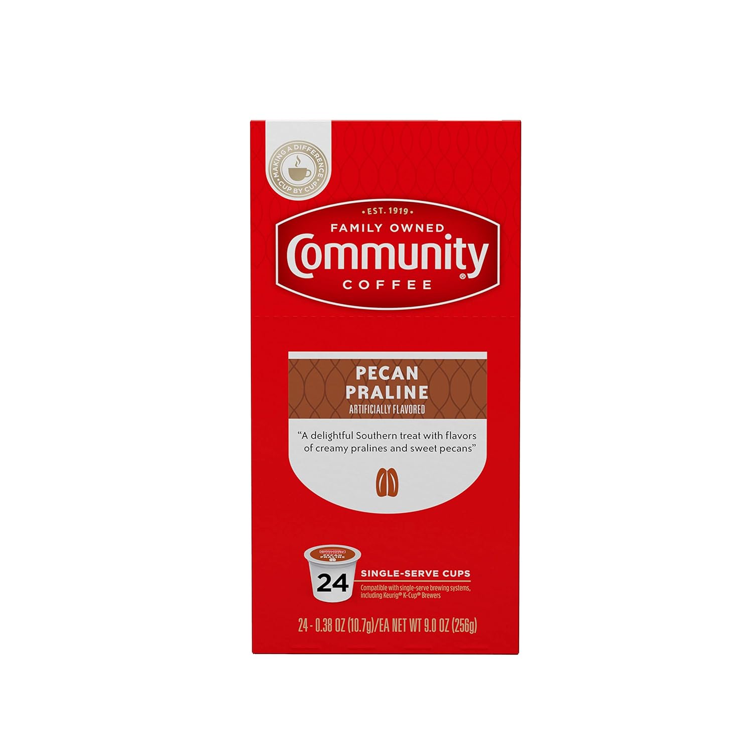 Community Coffee Pecan Praline Flavored 96 Count Coffee Pods, Medium Roast, Compatible with Keurig 2.0 K-Cup Brewers, 24 Count (Pack of 4)