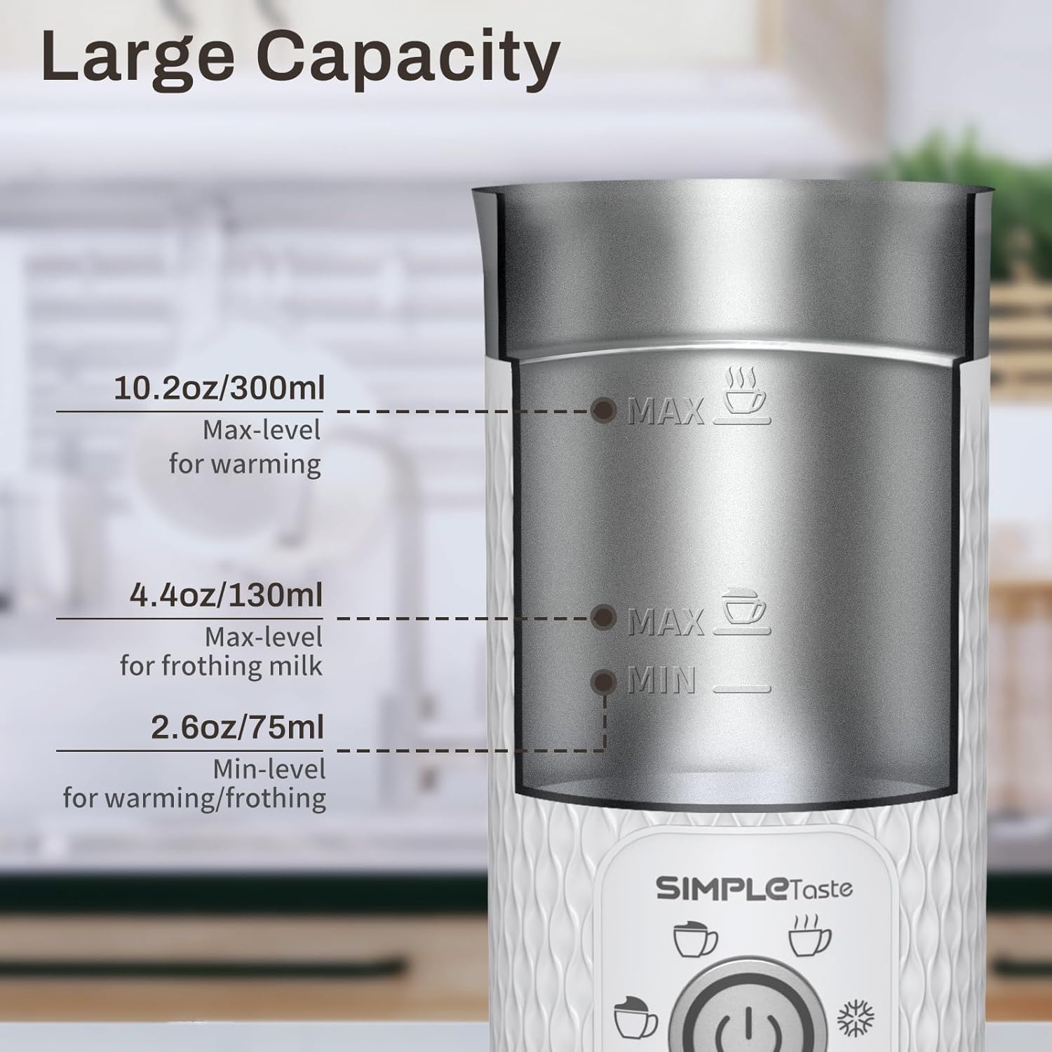 SIMPLETASTE Milk Frother, 4-in-1 Electric Milk Steamer, Automatic Warm and Cold Foam Maker and Milk Warmer for Latte, Cappuccinos, Macchiato