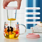 Glass Tea Cup with Infuser and Lid, 16.2oz/480ml Large Borosilicate Teacup,Tea Glass, Clear Mug for Loose Leaf Tea, Blooming Tea, Microwave & Dishwasher Safe - Tea Maker Gift for Birthday