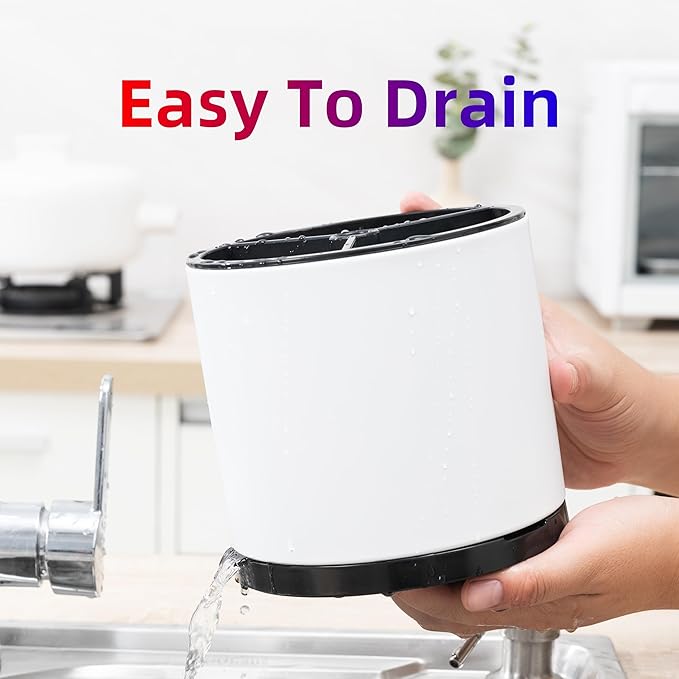 Silverware Organizer Kitchen Utensil Holder 360°Rotating For Counter Organizer Stainless Steel Storage Silverware Caddy 3 Compartment Flatware Spoon Spatula Tool Cutlery Container(White)