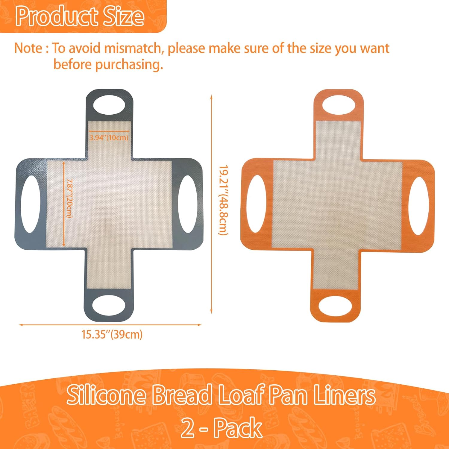 Reusable Silicone Bread Loaf Pan Liner, Food-Grade Silicone Bread Sling, Sourdough Bread Baking Mat, Non-Stick &Easy Clean Dough Transfer Tool, Fits 9x5" or 1.5lb Loaf Pans, Grey & Orange, 2PCS