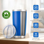 OMTech 20oz Tumblers Bulk, 12pc Stainless Steel Tumbler Set with Lid & Straw, Double Wall Vacuum Insulated Mug for Laser Engraver, Travel Coffee Mug for Hot & Cold Drinks, Navy Powder Coated Cup