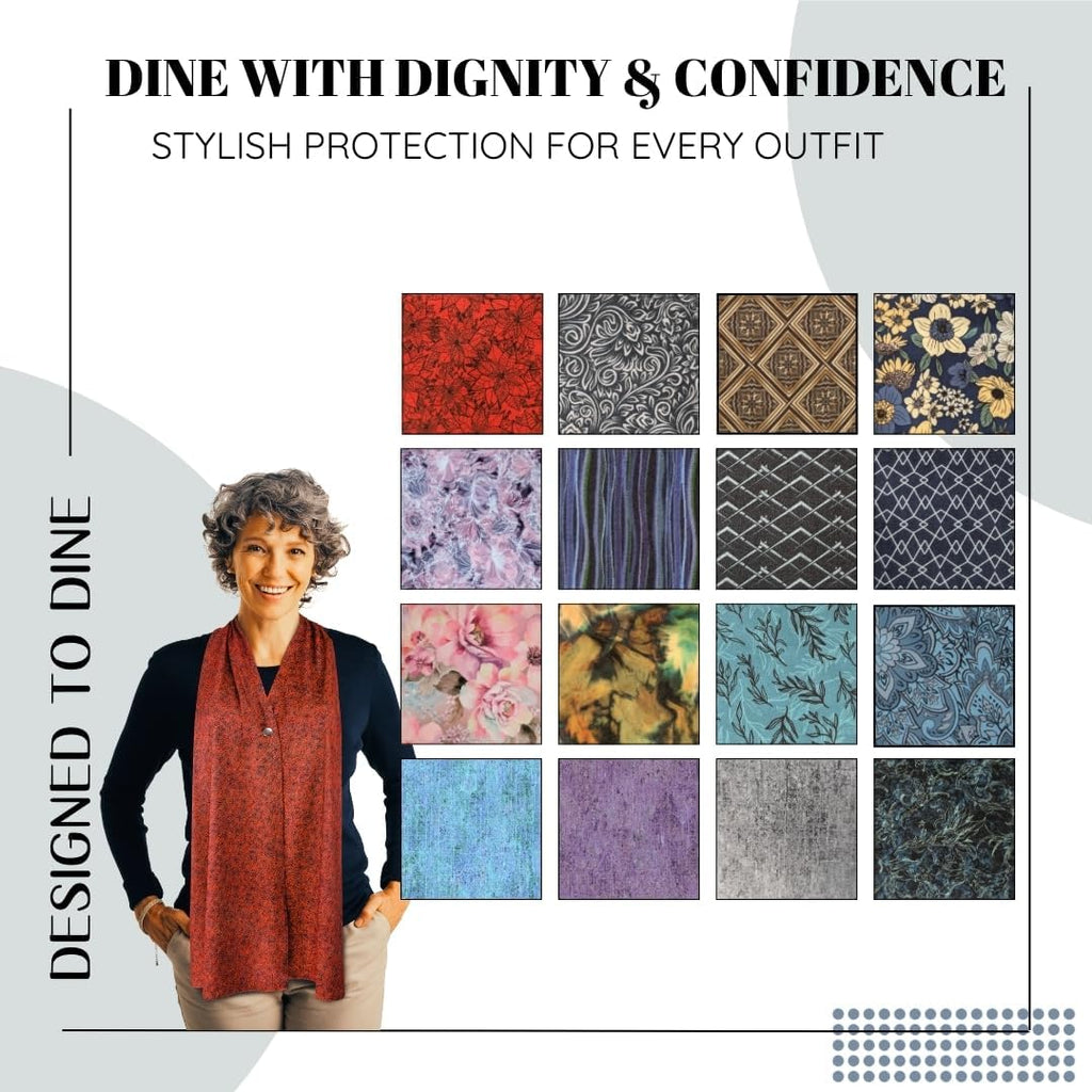 Adult Bib Scarf - Dignified Alternative to Bibs | Washable and Reusable Clothing Protectors for Eating