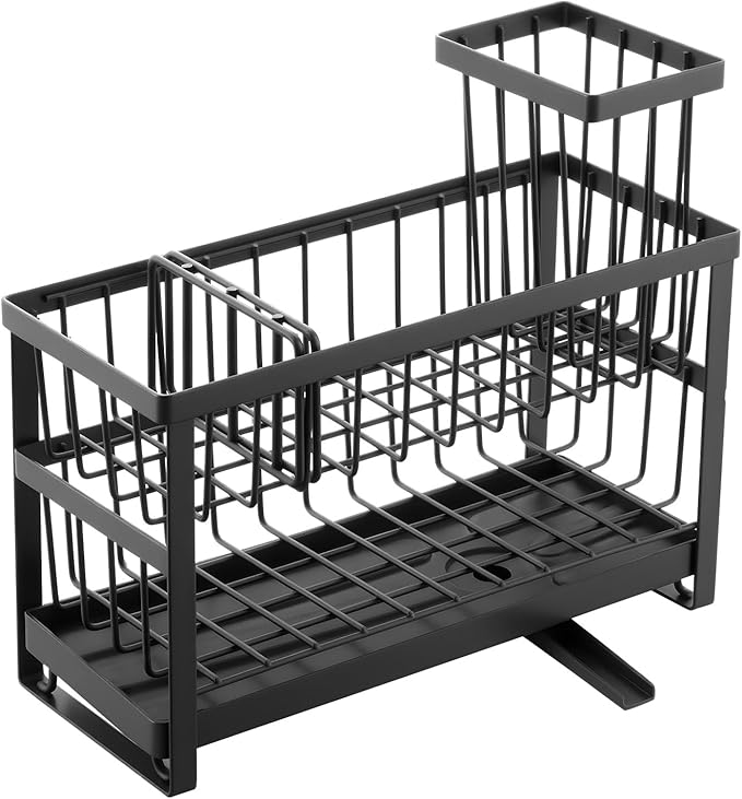 VEVOR Kitchen Sink Caddy Organizer, 2 Tier Sponge Holder for Kitchen Sink with High Brush Holder & Divider, Storage Rack with Rotatable Drainage Spout, Countertop Organizers and Storage Essentials