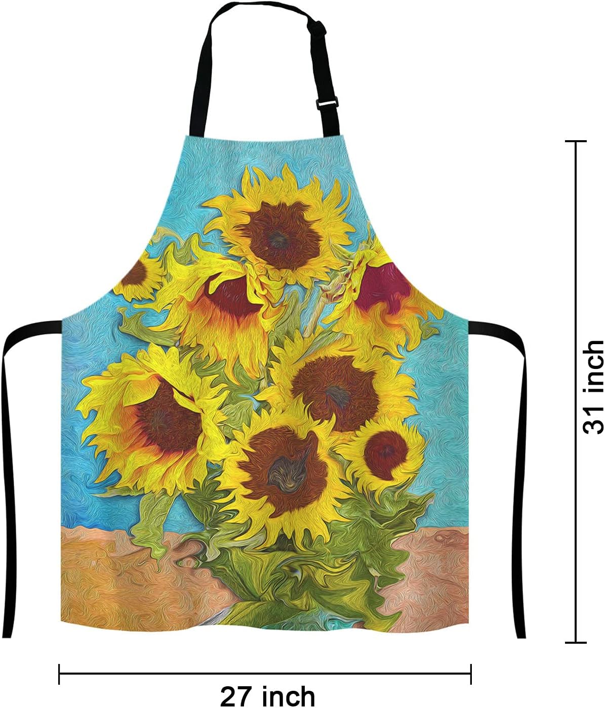Apron, Oil Painting Sunflower Unisex Kitchen Bib with Adjustable Neck for Cooking Gardening,Adult Size