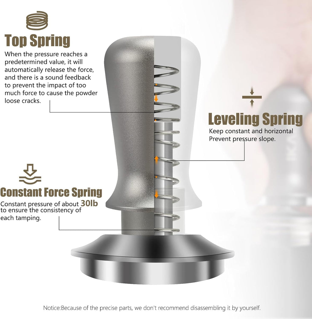 IKAPE 51MM Palm Espresso Tamper, Premium Barista Coffee Tamper with Calibrated Spring Loaded, 100% Flat Stainless Steel Base Tamper for Espresso Machine