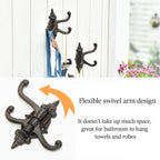 Sungmor 2-Pack Cast Iron 3-in-1 Flexible & Functional Swivel Wall Hook - Vintage Coat Hook Garden Planter Hanger - Heavy Duty Solid Metal Swing Hook - Clothes Hats Towels Bags Pots Tools Hanger