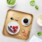 Square Gold Decorative Serving Tray with Handles, Versatile Ottoman Tray for Coffee Table, Entertaining, Outdoor Patio, Living Room, 13”*13”*1.6”