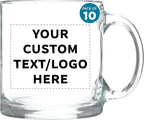 Custom Libbey Clear Glass Coffee Mugs 13 oz. Set of 10, Personalized Bulk Pack - Perfect for Coffee, Tea, Espresso, Hot Cocoa, Other Beverages - Clear Bottom