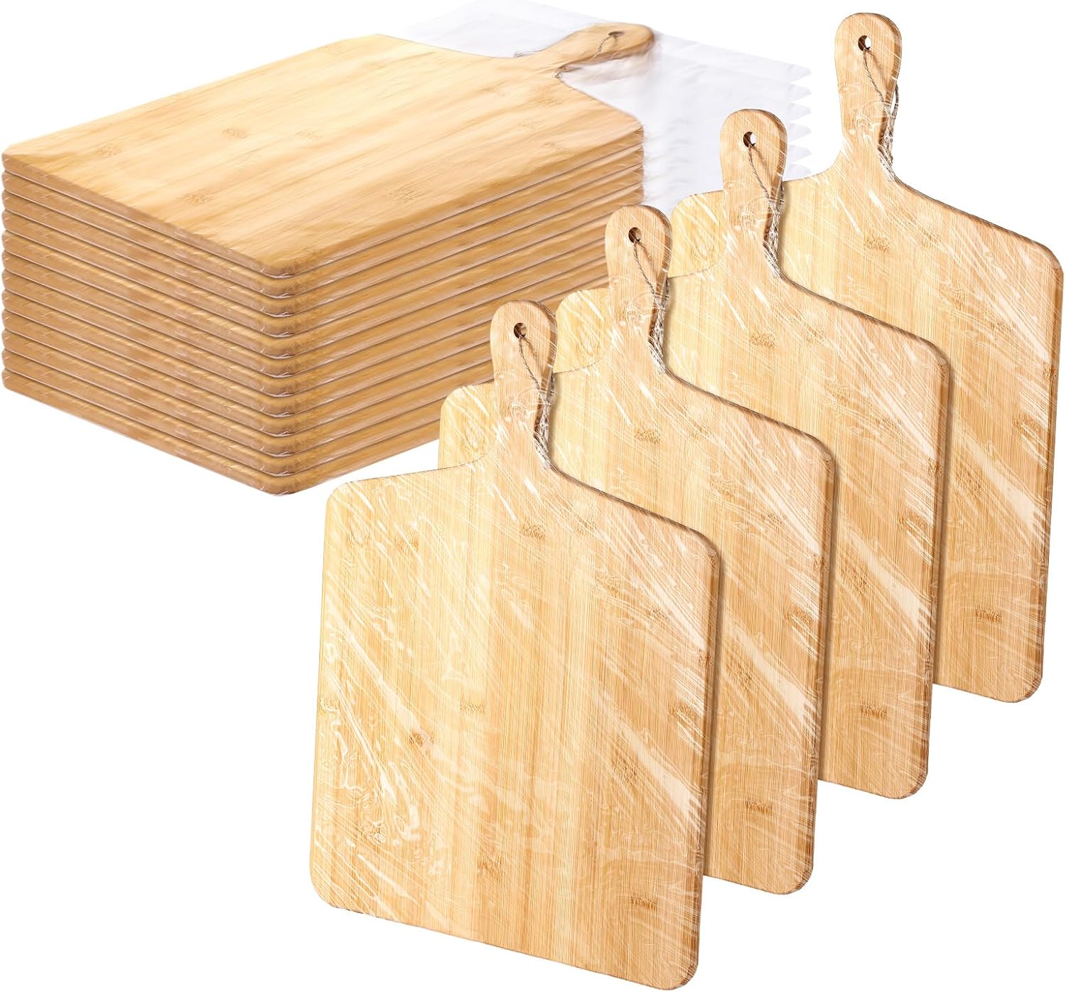 Patelai 12 Packs Wooden Cutting Board Set with Handles Large Kitchen Serving Plain Chopping Board Bulk Gifts for Mom for Vegetables Meat Pizza Cheese Fruit Bread(Bamboo,17 x 13 Inch)