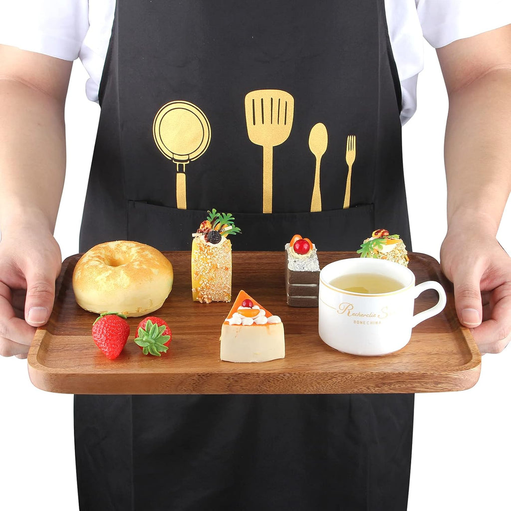 2 Pcs Wooden Rectangle Serving Trays for Ottoman Bar Party Food Tray Large Fruit Rectangular Platter Best Acacia Wood Plates for Decor Cheese Serving Board Snack Tray Charcuterie Boards Serving Dishes