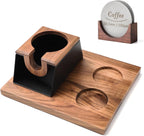 Espresso Tamper Station 58mm Wooden Espresso Tamper Holder Base Coffee Tamper Stand with 2 Coffee Puck Screen Accessories Organizer Box for 58mm Tamper and Distributor