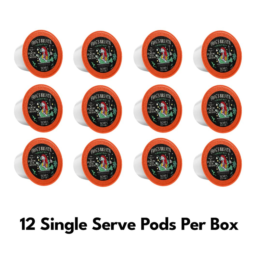 Bones Coffee Company Frog's Breath, Chocolate Mole Flavored Coffee Pods, Low Acid Medium Roast Single-Serve Bones Cups for K-Cups Brewers Coffee Maker from The Nightmare Before Christmas, 12 Count