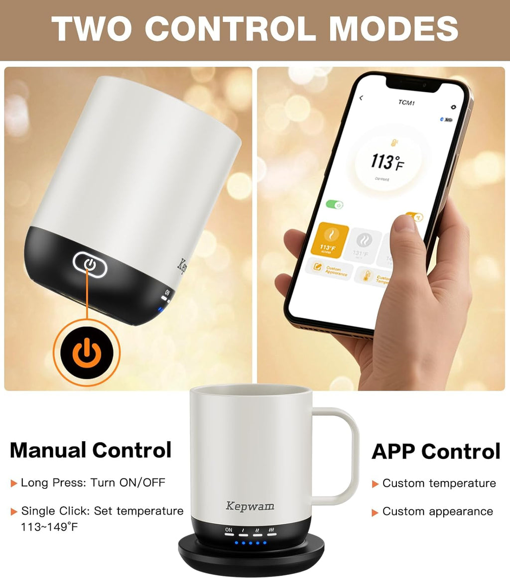 Heated Coffee Mug T1-14oz Fast Heating & Longer Battery Life Self Heating Coffee Mug Hot to 149℉ - Touch & App Controlled Mug Coffee and Hot Beverage Warmer, Gifts for Women and Men