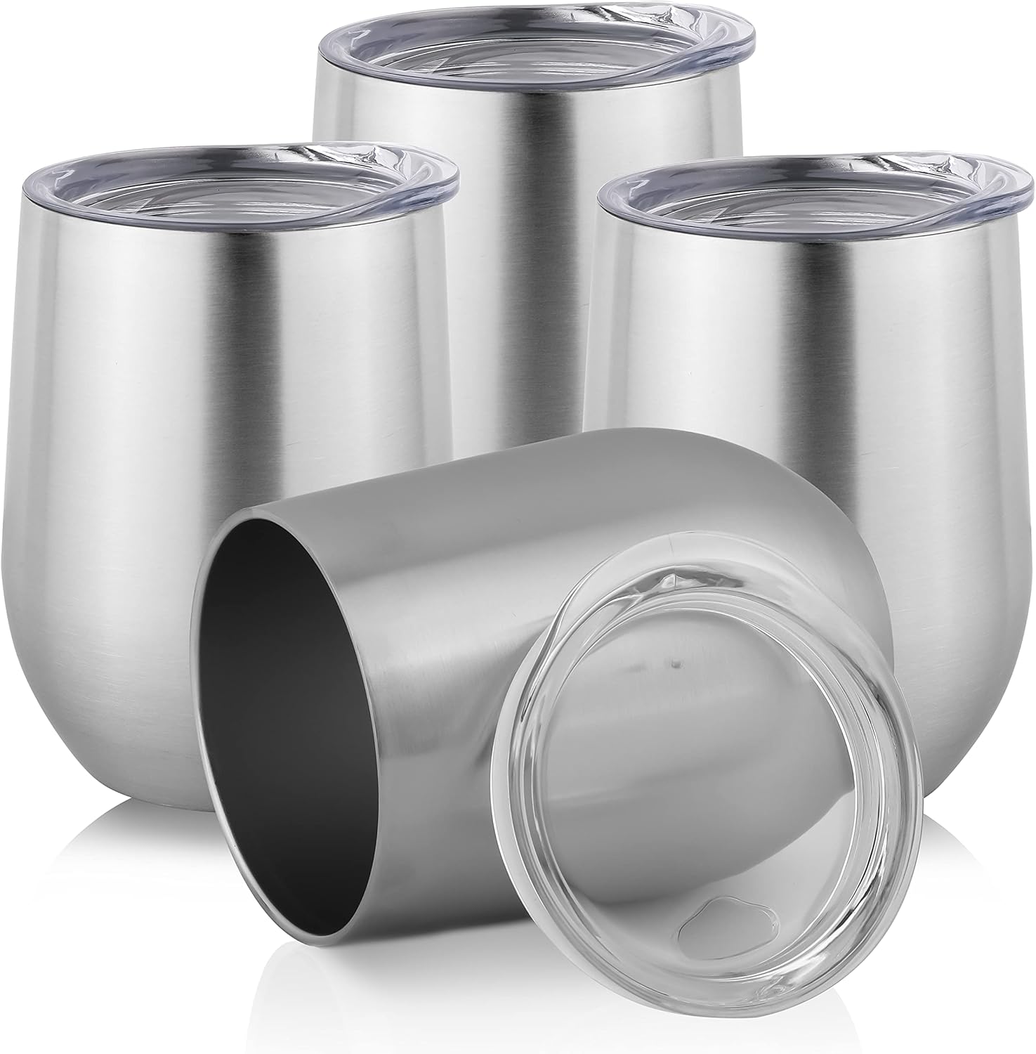 DOMICARE Stainless Steel Wine Tumbler Bulk with Lid, Personalized Insulated Tumblers Set, 12oz Travel Coffee Cups Pack of 4, Stainless steel