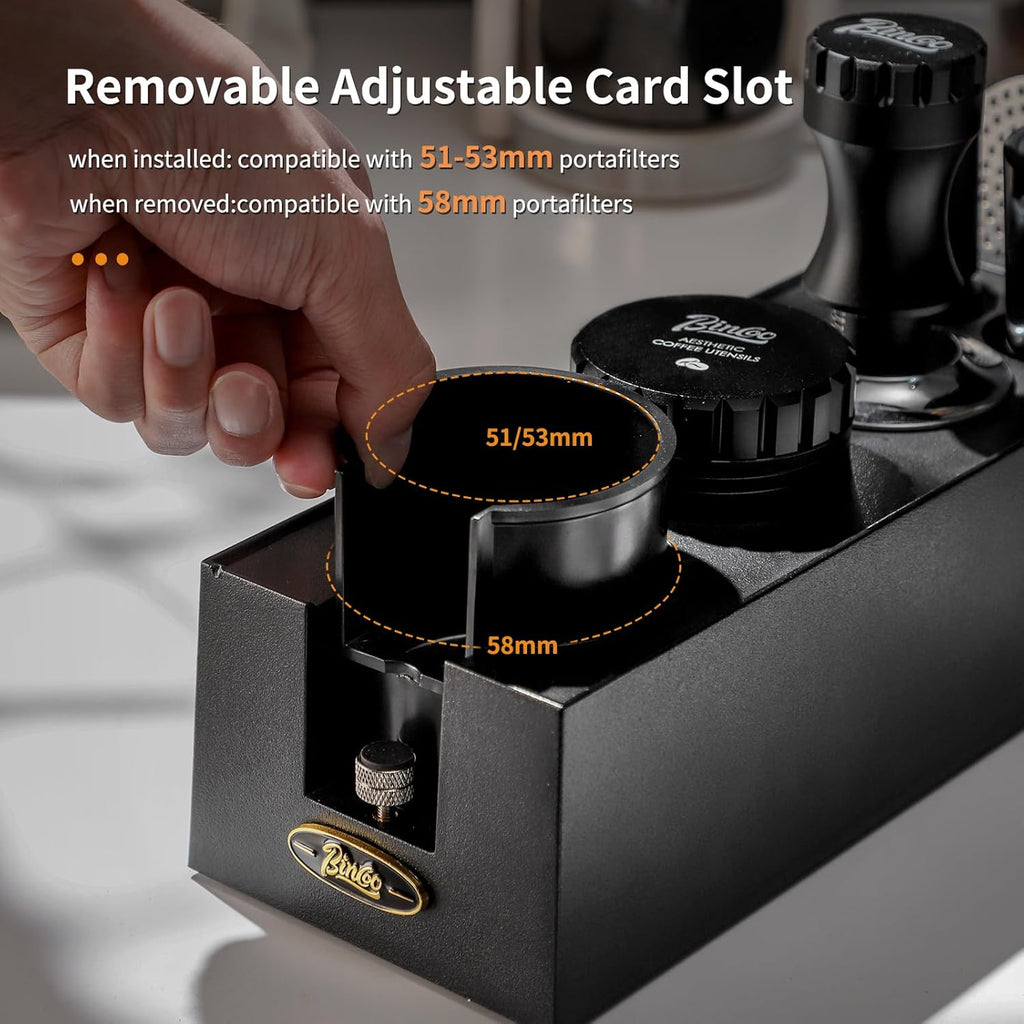 Bincoo Espresso Tamper Station,Multifunction Espresso Coffee Organizer with Drawer for Storage 51, 54, 58MM Tamper, Distributor, Portafilter and Accessories,Space-Saving Design