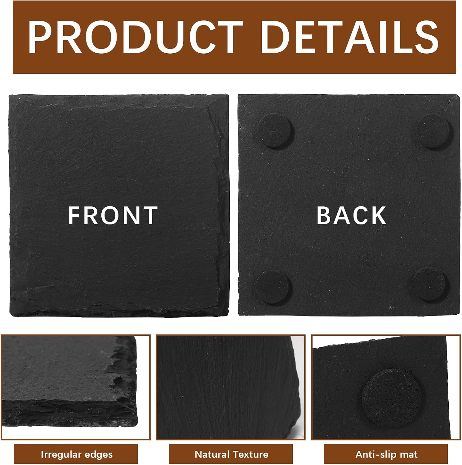 24 PCS Slate Coasters Black Square 4 Inch Bulk Rock, Blank Laser Engraving, Scratch Resistant Bottom, Home Office Kitchen Gift Wedding Bar Party (24 PCS Square Coasters)