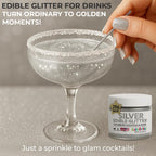Bulk 20g Silver Edible Glitter for Drinks | Premium Edible Glitter for Cakes, Cocktails, Silver Cake Decorating Decorations Food Grade, Vegan, Kosher, Halal, Gluten Free - Made in USA