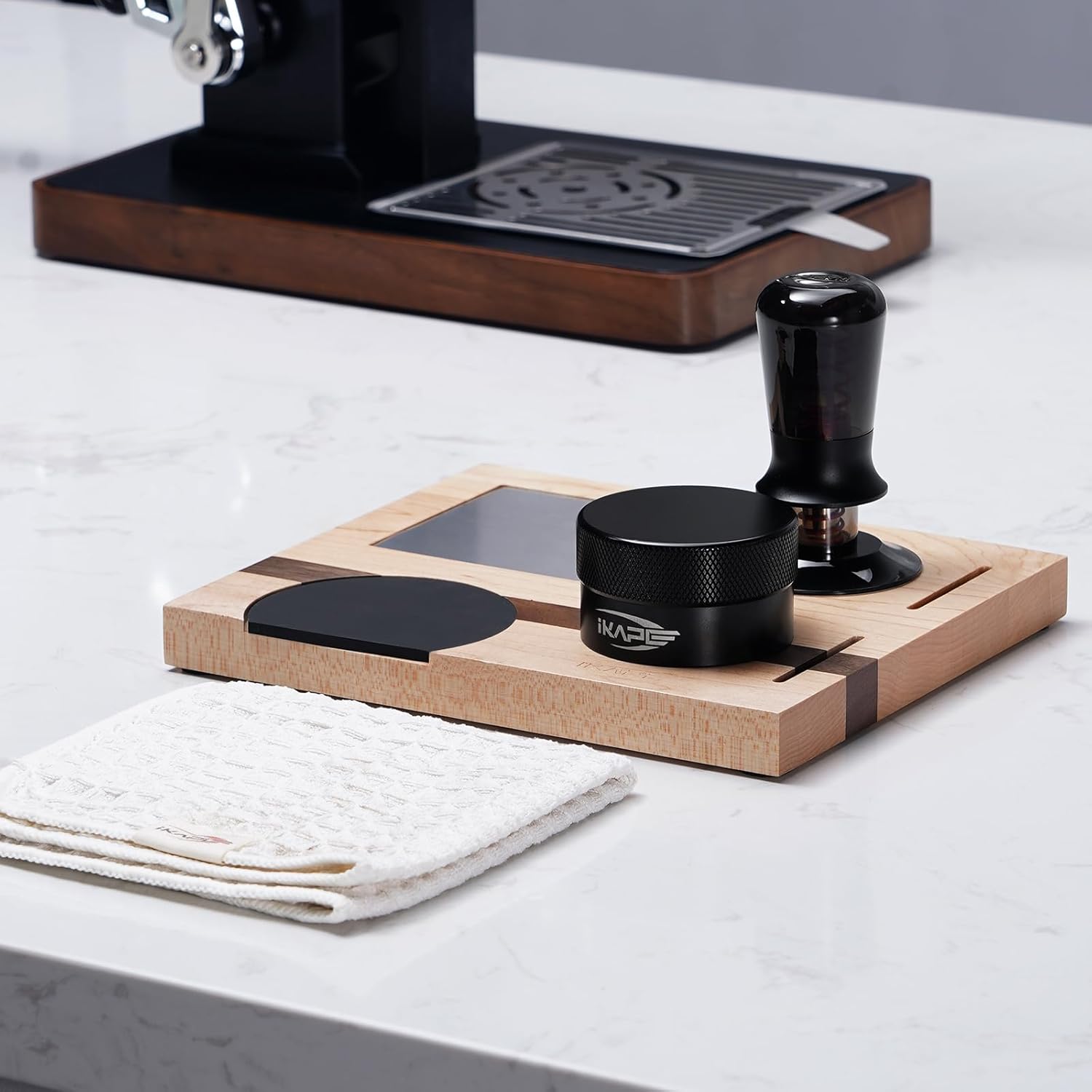 IKAPE 53MM Espresso Tamper Kit 5 IN 1, Espresso Tool Kit with Semi-Transparent Coffee Tamper, Distributor, Tamper Base, Cleaning Towel, Essential for Baristas