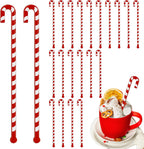 30 Pcs Christmas Coffee Stirrers Candy Cane Swizzle Sticks Coffee Bar Decoration Hot Cocoa Plastic Cocktails Drink Stirrers Reusable Beverage Stir Gifts for Xmas Party Supplies(Red, White)