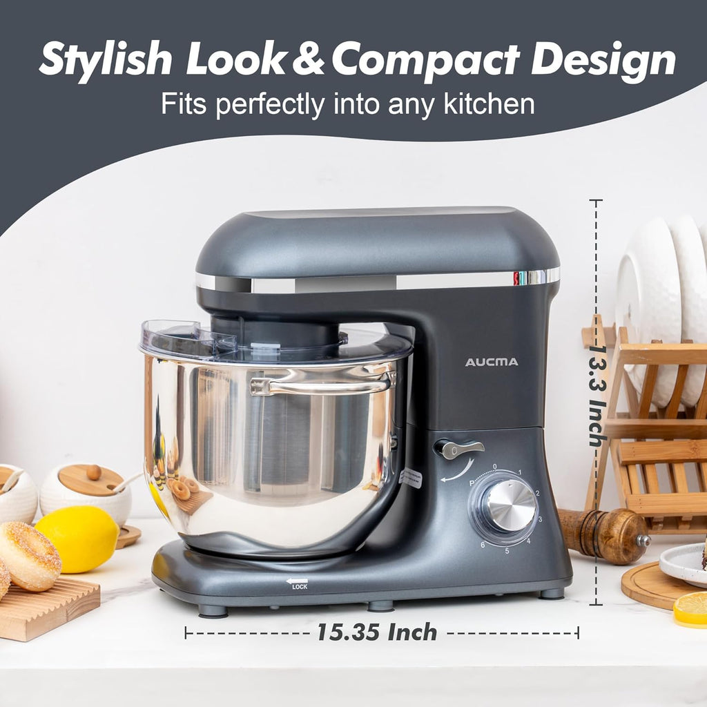 Aucma Stand Mixer, 900W 8QT Large Kitchen Mixer, Kitchen Electric Mixers with Dough Hook, Wire Whip & Beater (Gray, 8QT)