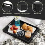 17 Inch Black Wood Serving Tray with Handles, Large Wooden Tray for Ottoman, Breakfast in Bed, Coffee Table, Dinner, Perfect for Living Room Bedroom Entryway and Kitchen