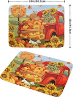 Autumn Pumpkin Red Truck Dish Drying Mat for Kitchen Counter,Fall Leaves Sunflower Cue Dog Harvest Drying Mat 18 x 24 Inch Microfiber Dish Drying Pad Dish Rack Drainer Mat for Coffee Bar