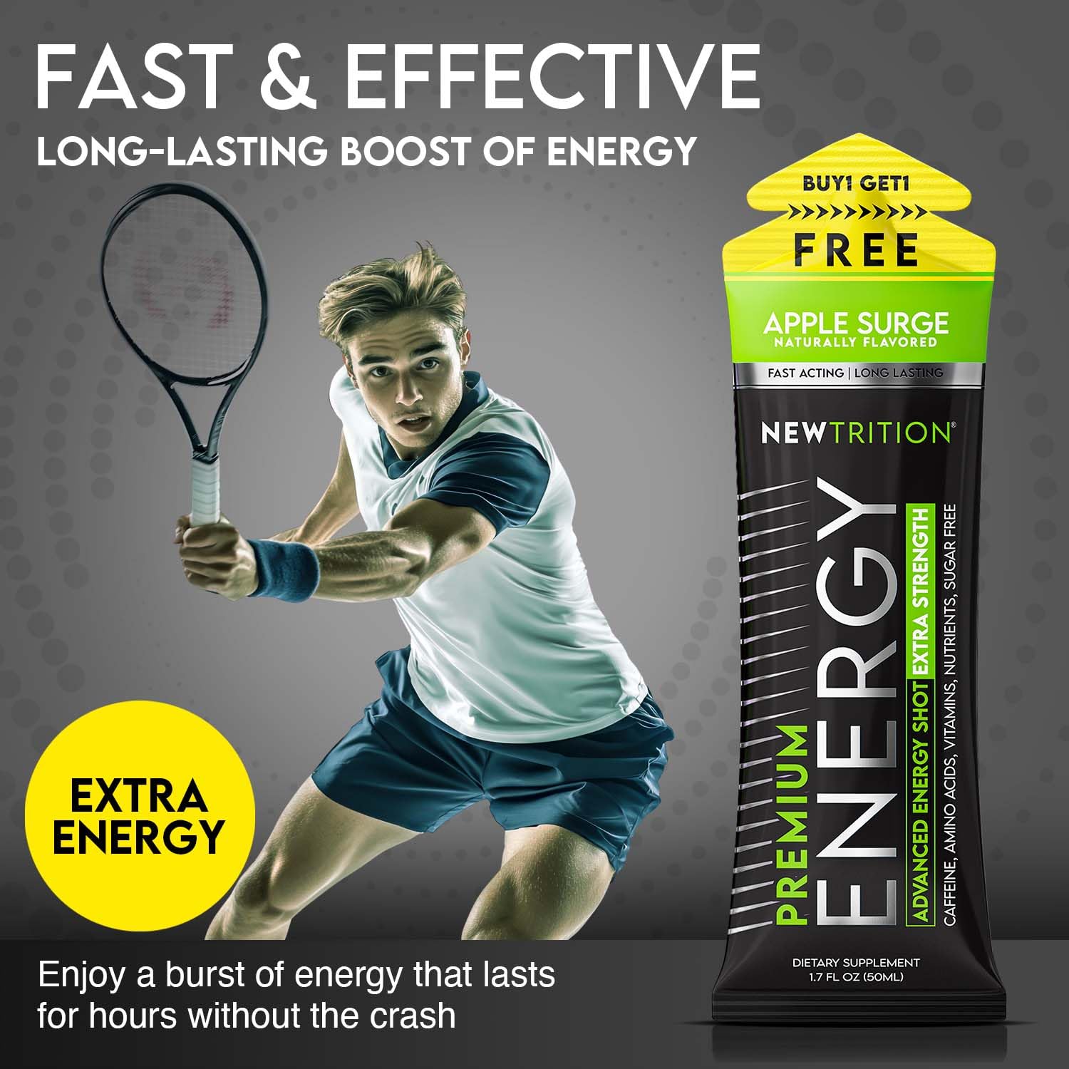 NewTrition® Extra Strength Energy Shots, 250mg Caffeine Energy Shots with Vitamin B & Amino Acids, Sugar-Free Vitamin Energy Shot, 1.7 fl oz (Pack of 12, 4 Flavors-Mixed-2)