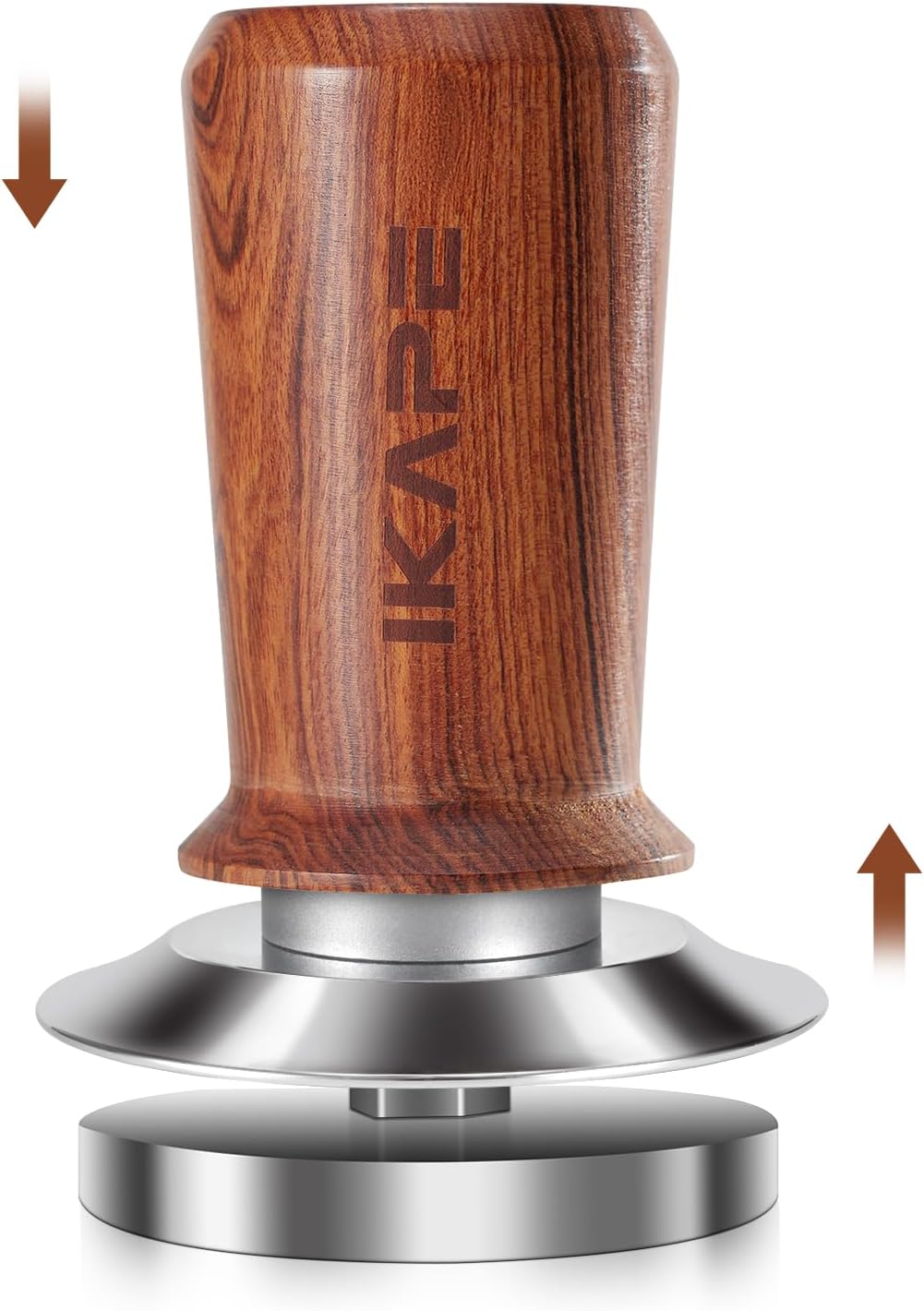 IKAPE 51mm Espresso Coffee Tamper, Spring-loaded Calibrated Tamper with Premium Stainless Steel, Walnut Wooden-Handle Tamper Compatible with All 51mm Espresso Machine Bottomless Portafilter