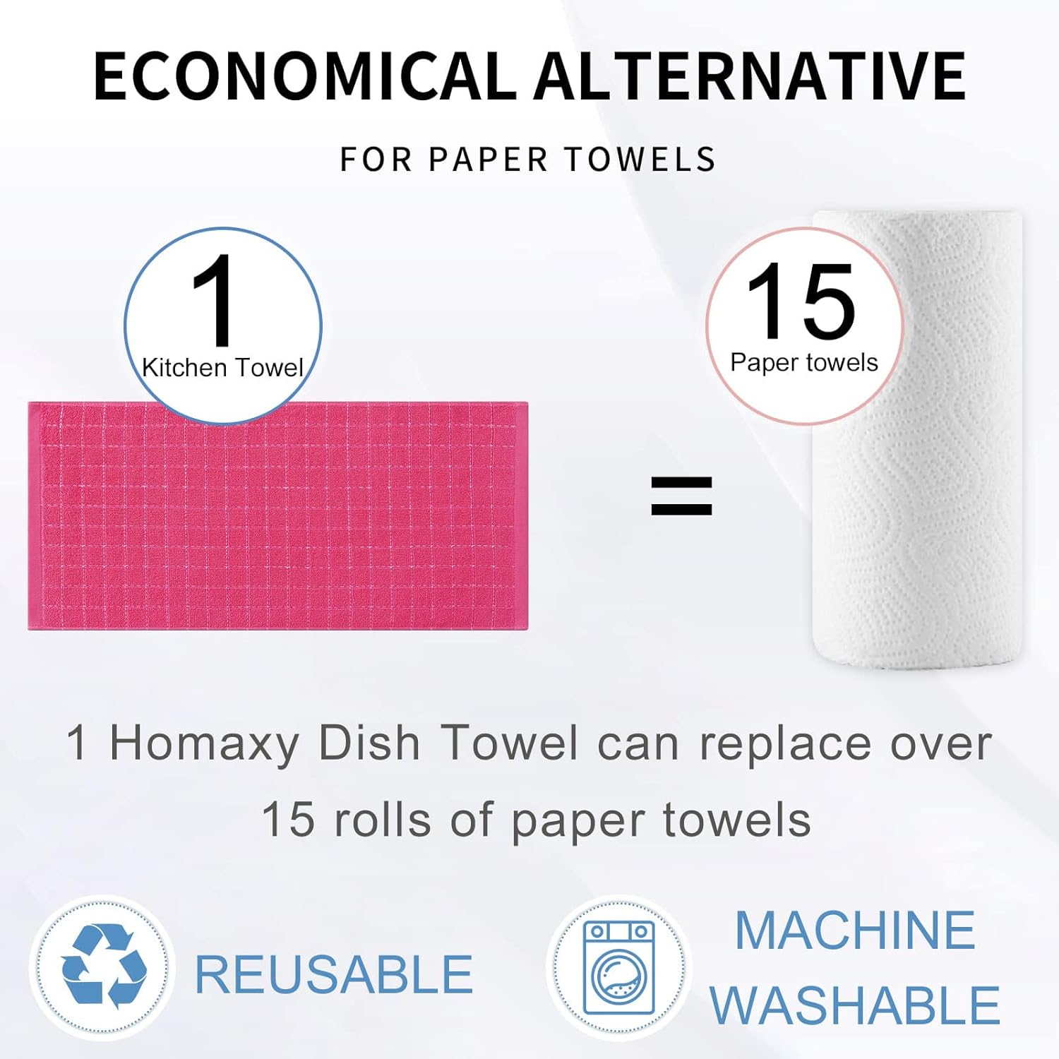 Homaxy 100% Cotton Terry Kitchen Towels(Rose Red, 13 x 28 inches), Checkered Designed, Soft and Super Absorbent Dish Towels, 4 Pack