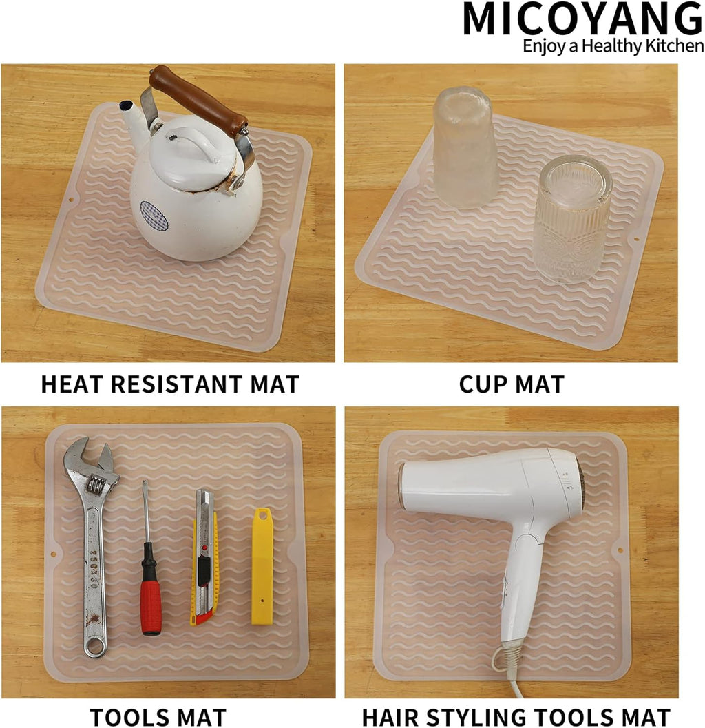 Silicone Dish Drying Mat for Multiple Usage,Easy clean,Eco-friendly,Heat-resistant Silicone Mat for Kitchen Counter or Sink,Refrigerator or Drawer liner Translucent M 12 inches x 12 inches