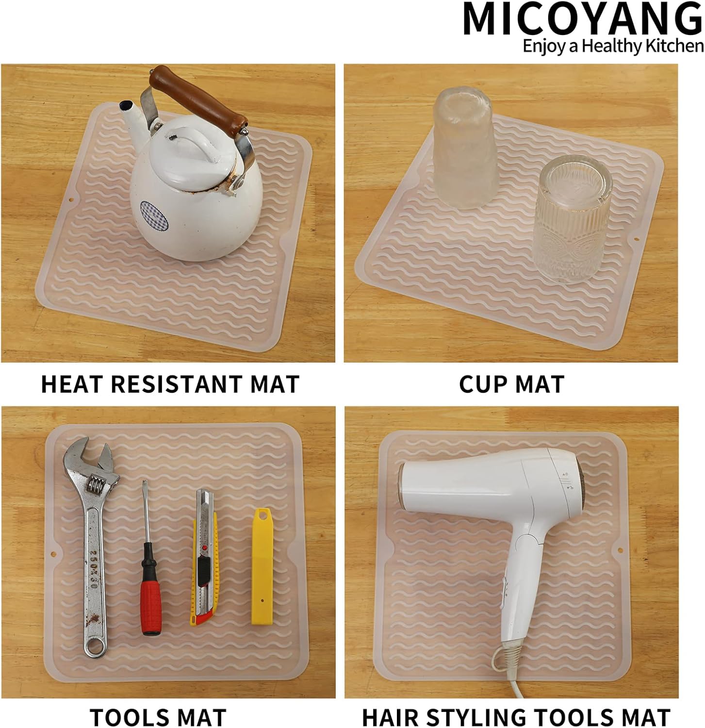 Silicone Dish Drying Mat for Multiple Usage,Easy clean,Eco-friendly,Heat-resistant Silicone Mat for Kitchen Counter or Sink,Refrigerator or Drawer liner Translucent M 12 inches x 12 inches