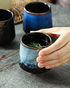 Ceramic Kung Fu Tea Set, 4 Piece Companion Cup Set for Coffee, Yerba Mate, Espresso (Grey)