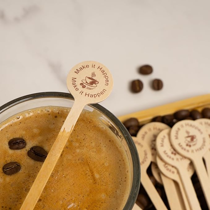 Coffee Stir Sticks 100-Pack (5.9”) – Premium Eco-Friendly, Compostable & Disposable Wooden Stirrers with Round Ends for Hot & Iced Coffee, Tea, Bars, Cafés & Offices