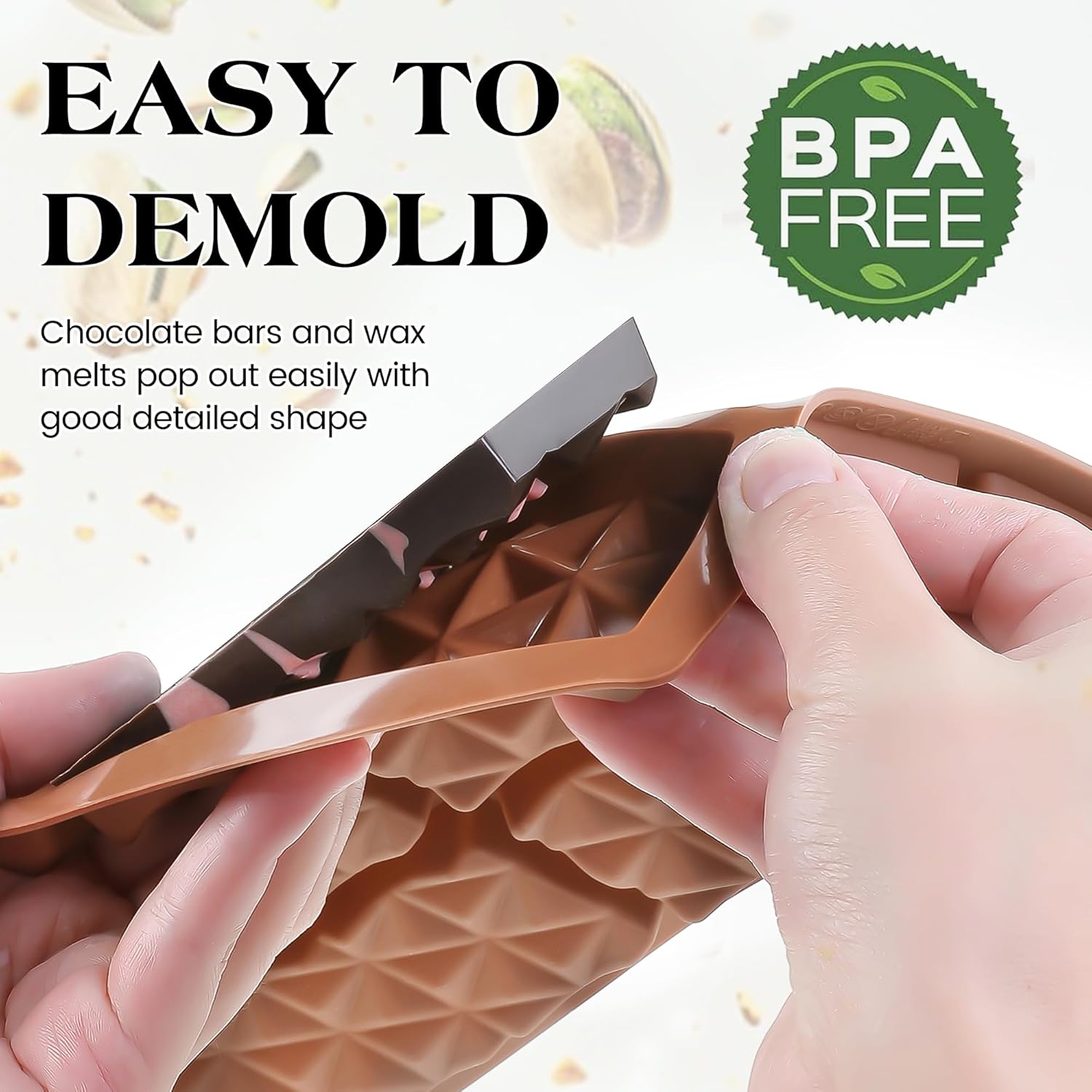 2 Pcs Chocolate Bar Mold Deep Dubai Stuffed Silicone Molds for Filling Knafeh Pistachio Chocolate Bar and Wax Melts Rectangle Thick Candy Bar Molds Break Apart (Pyramid)