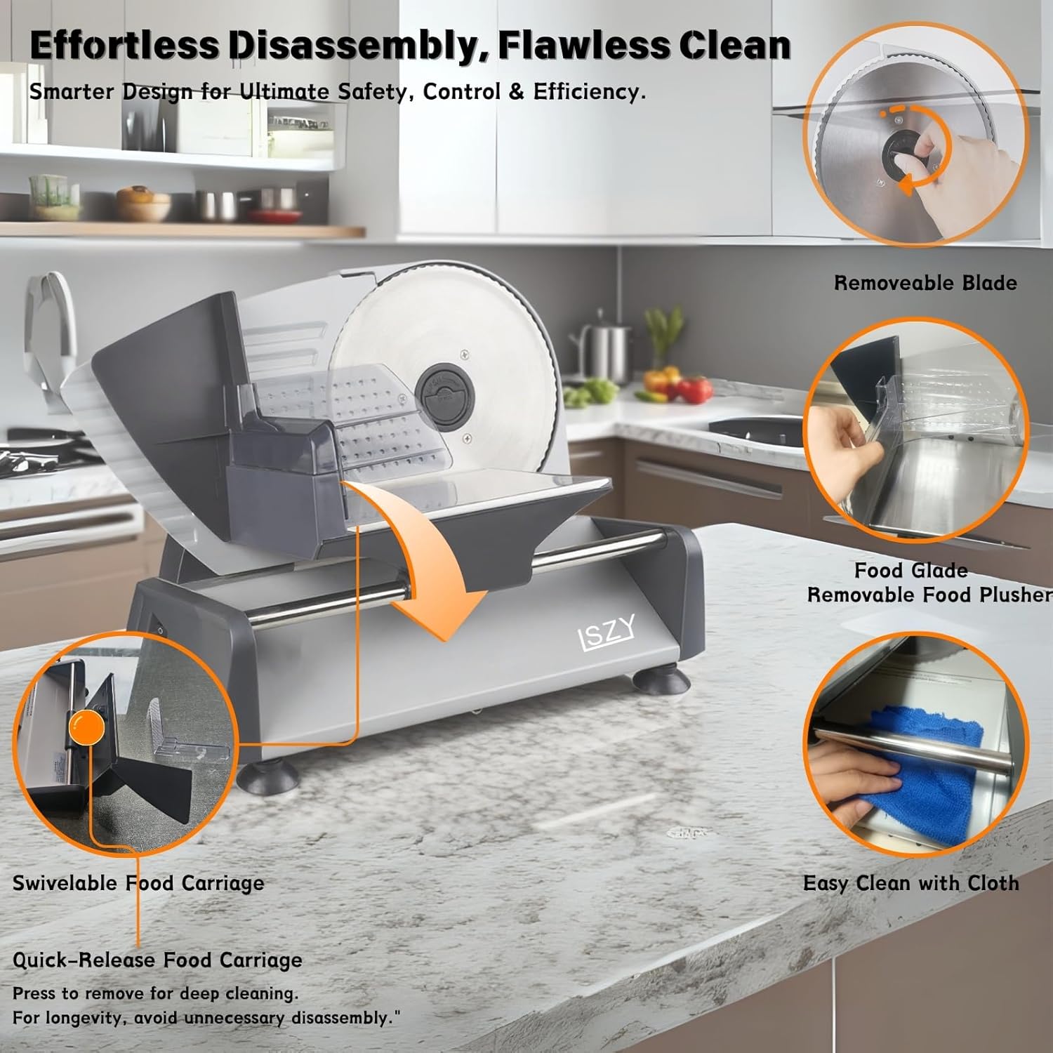 Meat Slicer, Electric Meat Slicer Machine for Home with 2 Removable 7.5'' Blades ETL Certified, Adjustable Thickness Deli Food Slicer-Meat Cutter Machine for Bread Cheese (180W Meat Silcer)