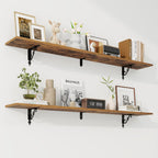 RICHFOCUS Floating Shelves for Wall Decor, 55.1W x 8D Wall Shelves Set of 2, 8 Inch Deep Rustic Wood Shelves Wall Mounted with Brackets, Long Shelves for Living Room Bedroom Kitchen, Rustic Brown