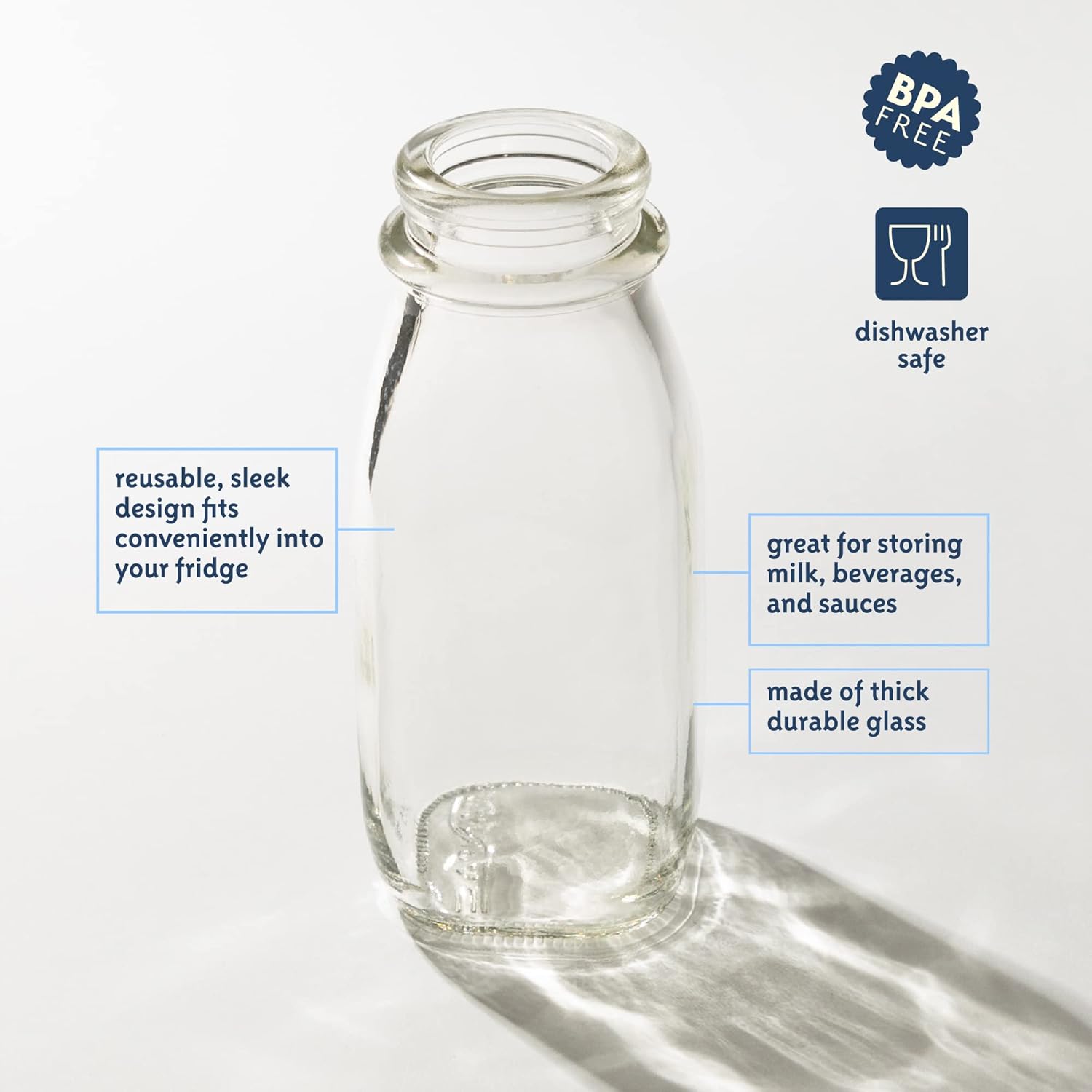 kitchentoolz 12 Oz Square Glass Milk Bottle with Lids- Perfect Milk Container for Refrigerator - 12 Ounce Glass Milk Bottle with Tamper Proof Lid and Pour Spout - Pack of 1
