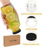 CUCUMI 5pcs 16oz Glass Juice Bottles with Lids, Reusable Juice Containers Drinking Jars Water Cups with Brush, Glass Straws, Lids with Hole