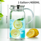 1 Gallon Glass Pitcher with Lid and Spout, Water Jug, 4000ML Carafe for Hot/Cold Water, Large Iced Tea Pitcher for Coffee, Juice and Homemade Beverage