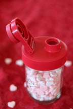 Brewing America Creamer Jar with Pouring Lid and 1 Pint (16 oz) Azure Mason Jar, Red Wide Mouth Pour Lid for Milk, Sugar, and Cream, 1-Pack