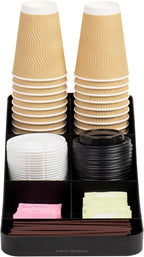 Mind Reader Cup and Condiment Station, Set of 2, Countertop Organizer, Coffee Bar, Kitchen, 7.25" L x 15.5" W x 5.25" H, Black