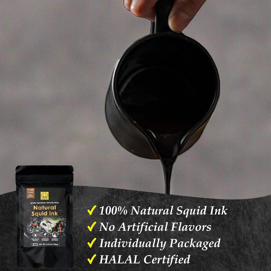 (5g x 40 Pack) Black Hut Squid Ink, Food Coloring Tinta Calamari for Rice Noodles Pasta Spaghetti Risotto, Cuttlefish Ink for Baking mix, Halal Certificate, Contains Molluscs, 7.06 oz / 200 g