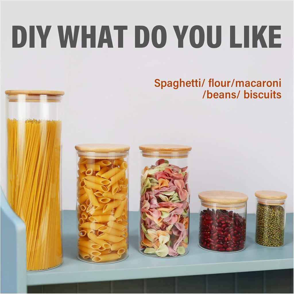 DHSBTLS 6 oz Glass Jars with Bamboo Lids, Borosilicate Glass Airtight Canisters sets, Food Storage Container, Pantry Organization and Storage Jars, Kitchen Spice Jars of 15