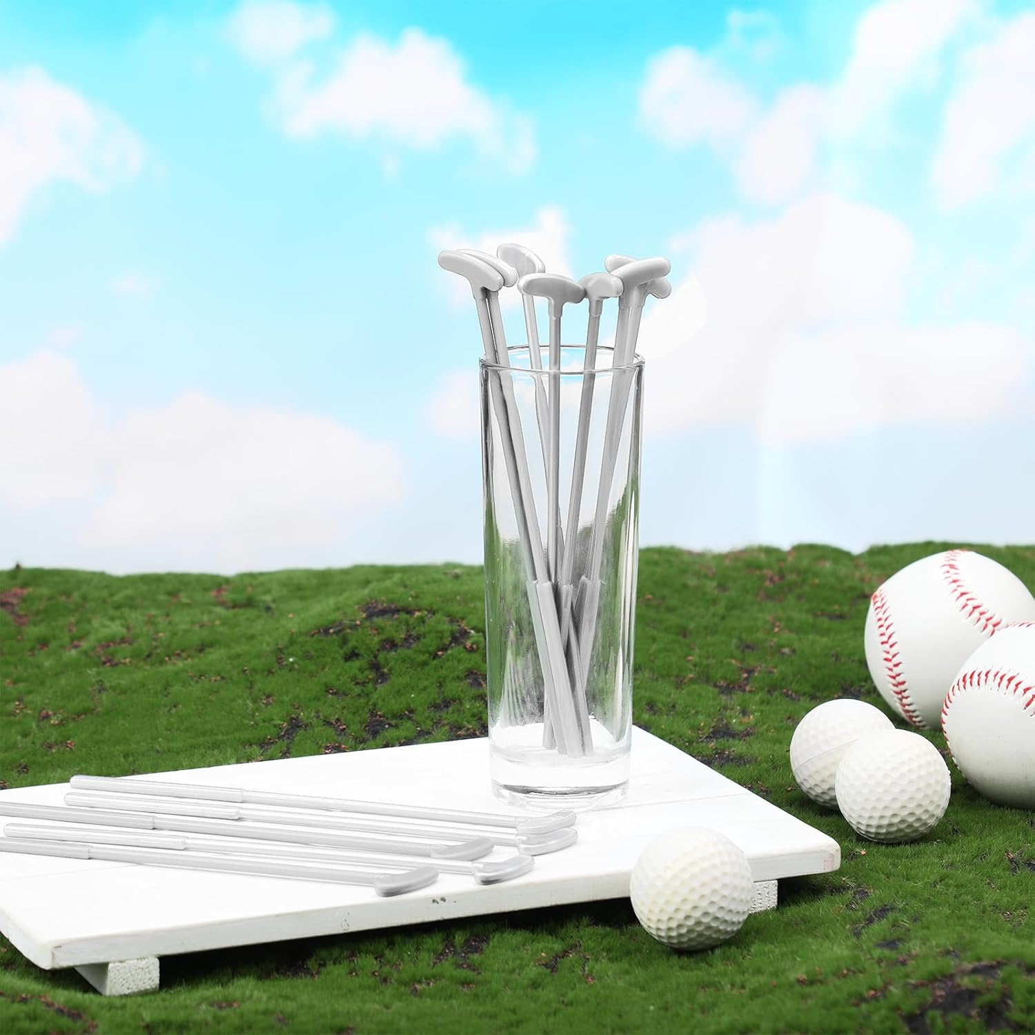 Golf Putter Swizzle Stir Sticks Coffee and Cocktail Stirrers 7.48 Inch Drink Plastic Golf Club Cocktail Swizzle Sticks Party Decorations Favors Reusable for Garnish or Mixers (Silver,30)