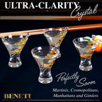 BENETI Martini Glasses Set of 4 | Made in Europe | 8oz Clear Stemless Cocktail Bar Drinking Glassware Set for Parties (4 Pack)