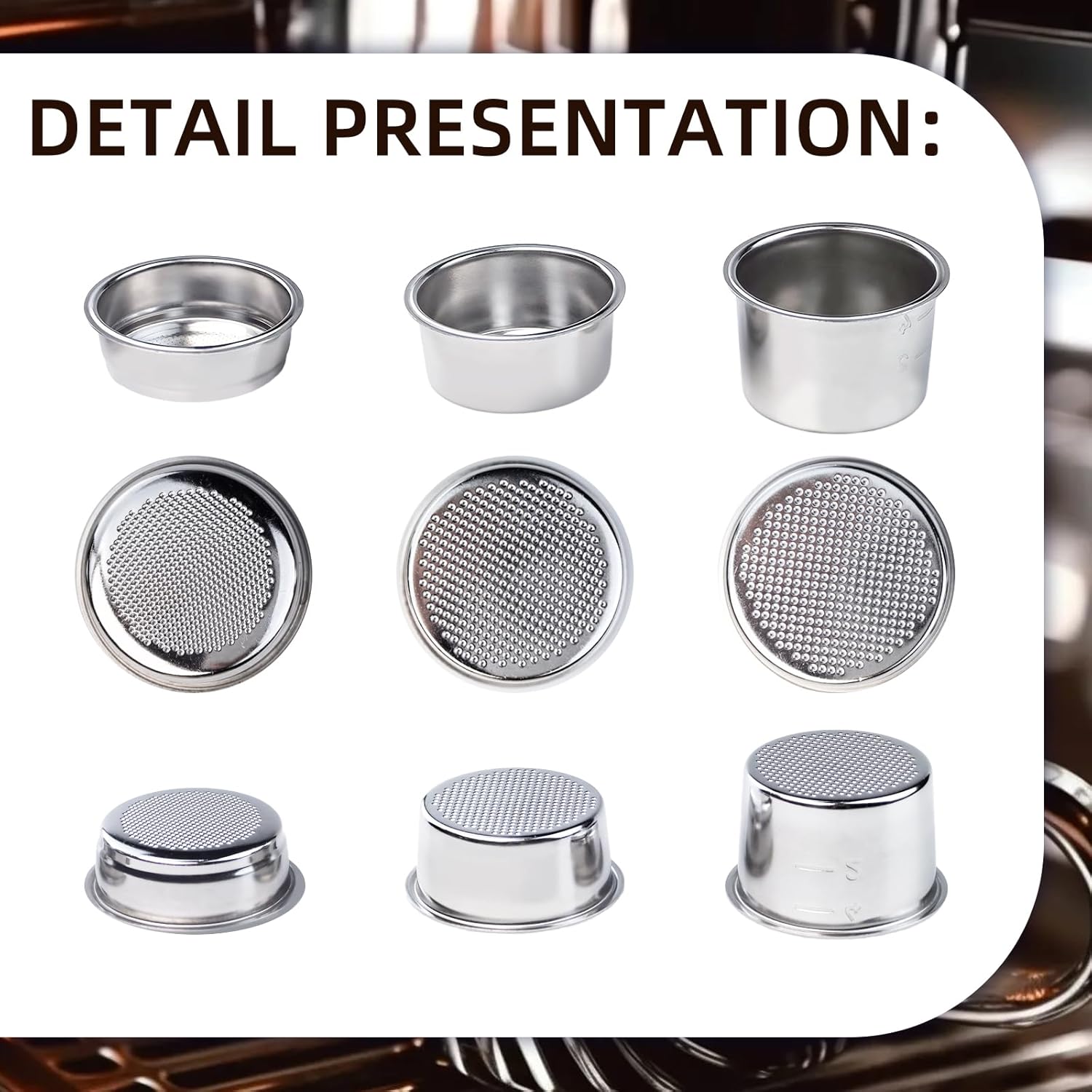 51mm Coffee Filter Basket, Stainless Steel Coffee Filter Reusable Coffee Machine Filter Accessory, Single/Double/Four Cup Single Wall Coffee Pressurized Porous Filter