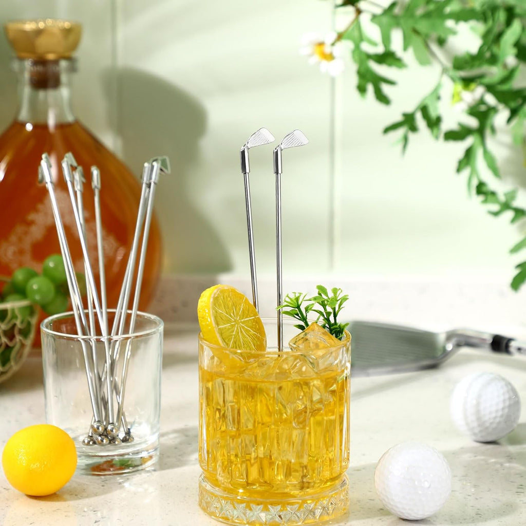 Hushee 10 Pcs Metal Golf Cocktail Stirrers Swizzle Stir Sticks 7.87 Inch Reusable Drink Stirrer Sticks Party Decorations Golf Party Clubhouse and Outing Decorations