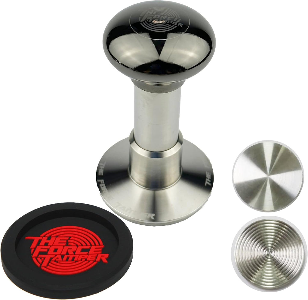 The Force Tamper Automatic Impact Coffee Tamper Adjustable Const Pressure and Autoleveling Extend Set New (Jelly-Black Mirror AL, 53.00mm)