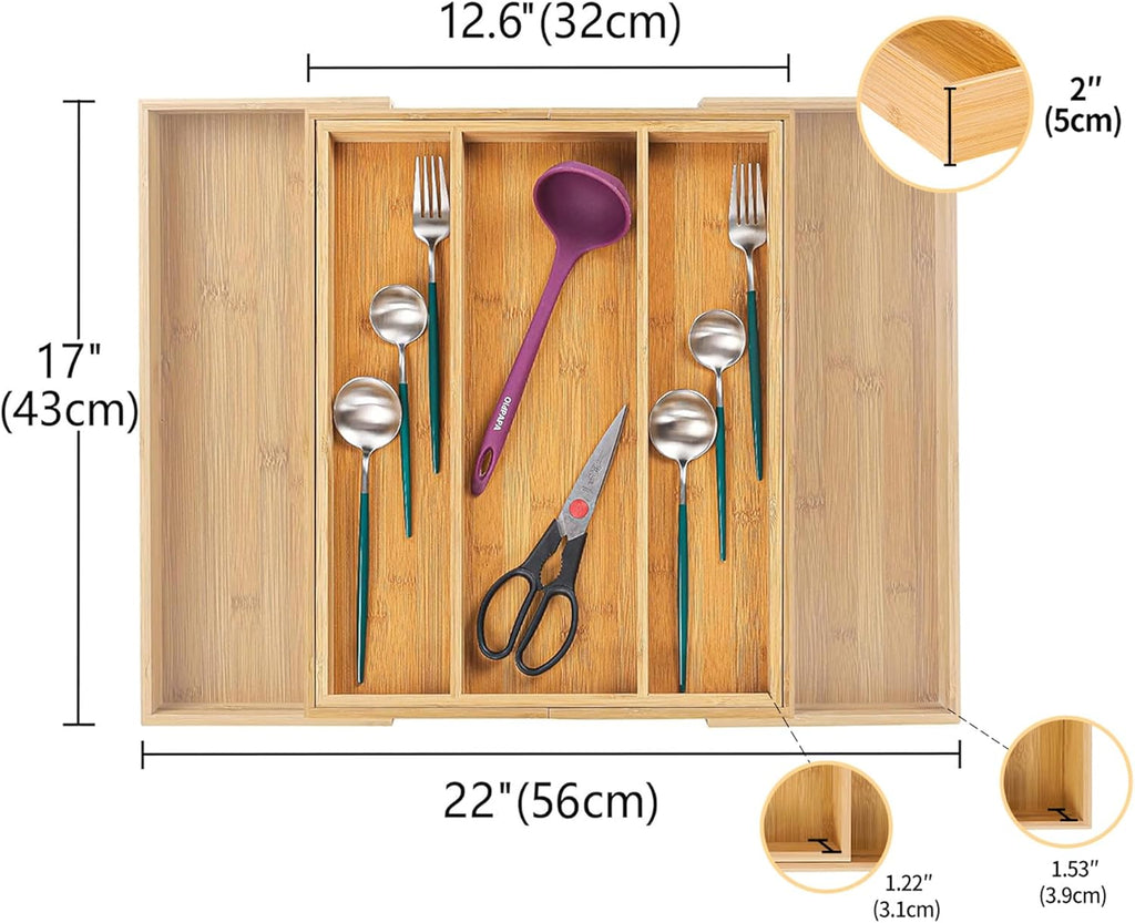 Utoplike Bamboo Expandable Kitchen Drawer Organizer, Adjustable Utensil Holder and Cutlery Tray Organiser, Drawer Divider for Silverware, Flatware, Knives in Kitchen, Bedroom, Living Room, 5 Slot